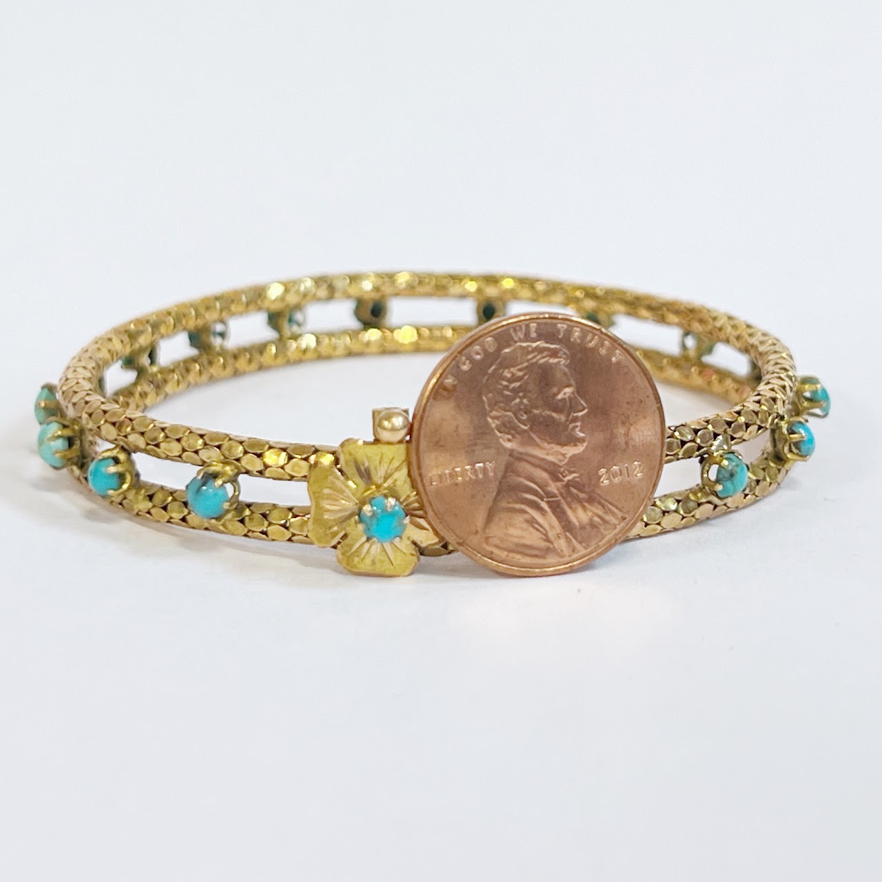 18K Gold and Tuquoise Vintage Mesh Bracelet