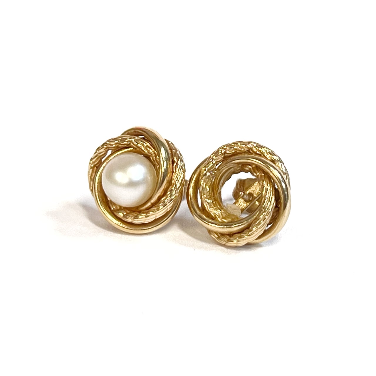 14K Gold and Pearl Knot Earrings