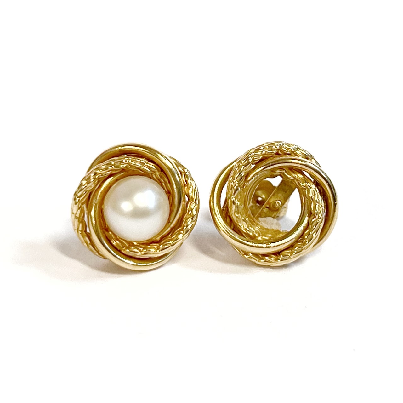 14K Gold and Pearl Knot Earrings