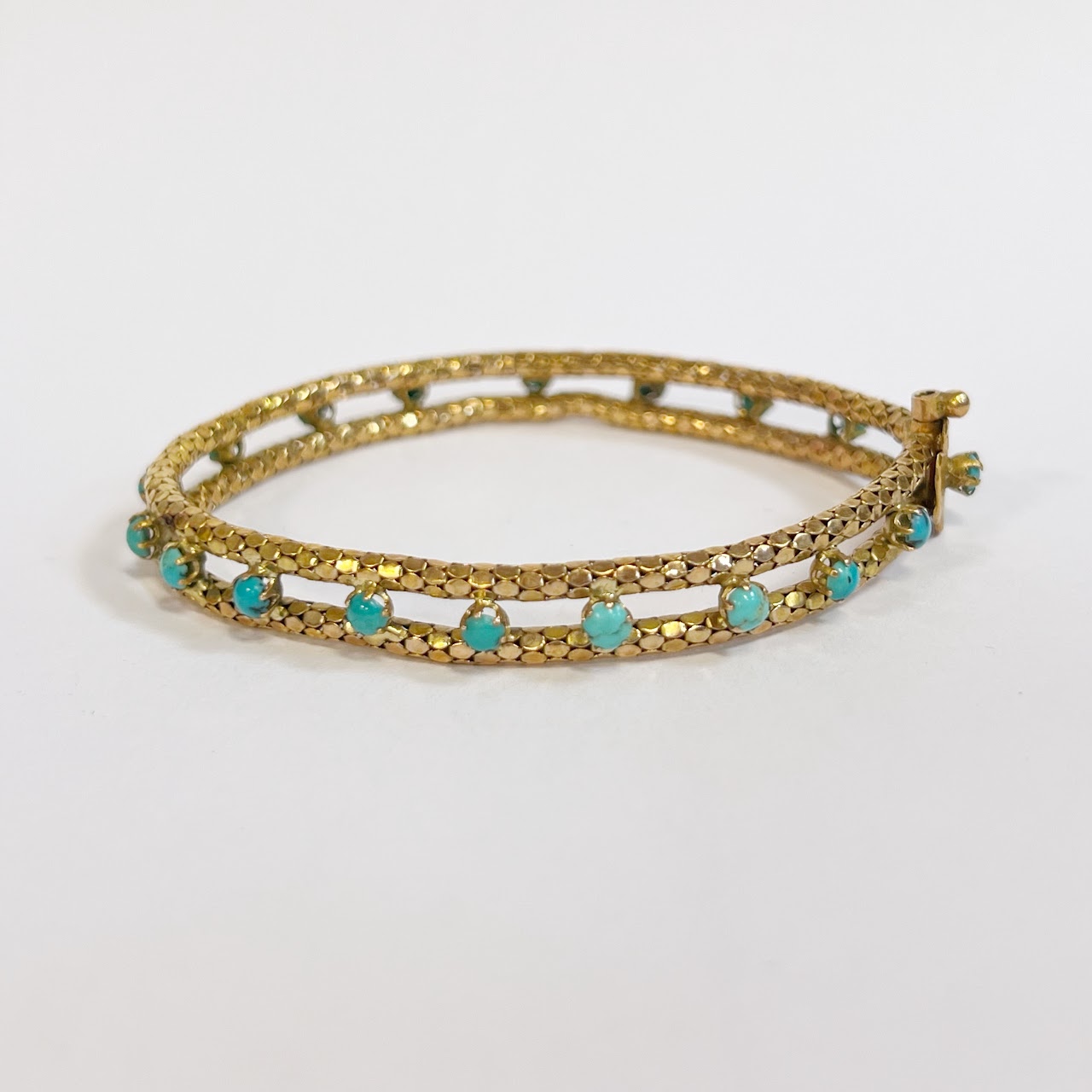 18K Gold and Tuquoise Vintage Mesh Bracelet