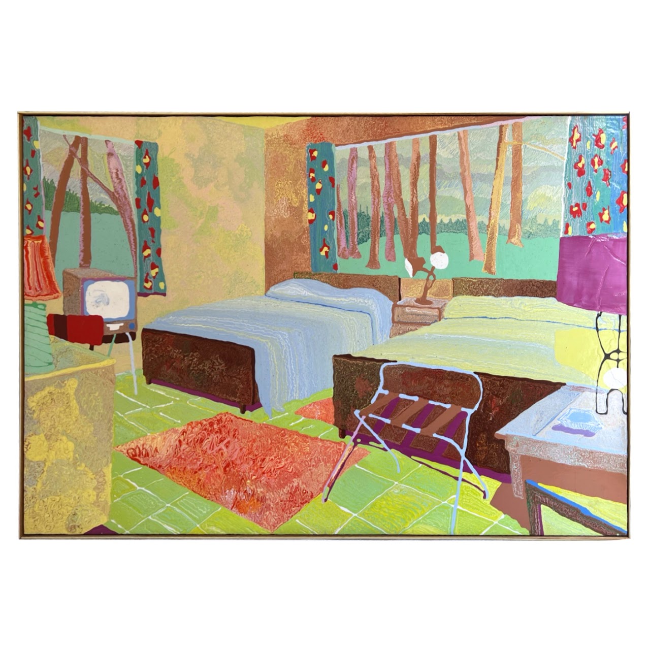 Cham Hendon Signed Interior Scene Large Scale Painting, 1978