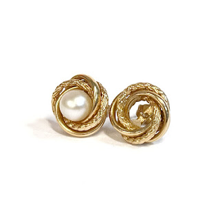 14K Gold and Pearl Knot Earrings