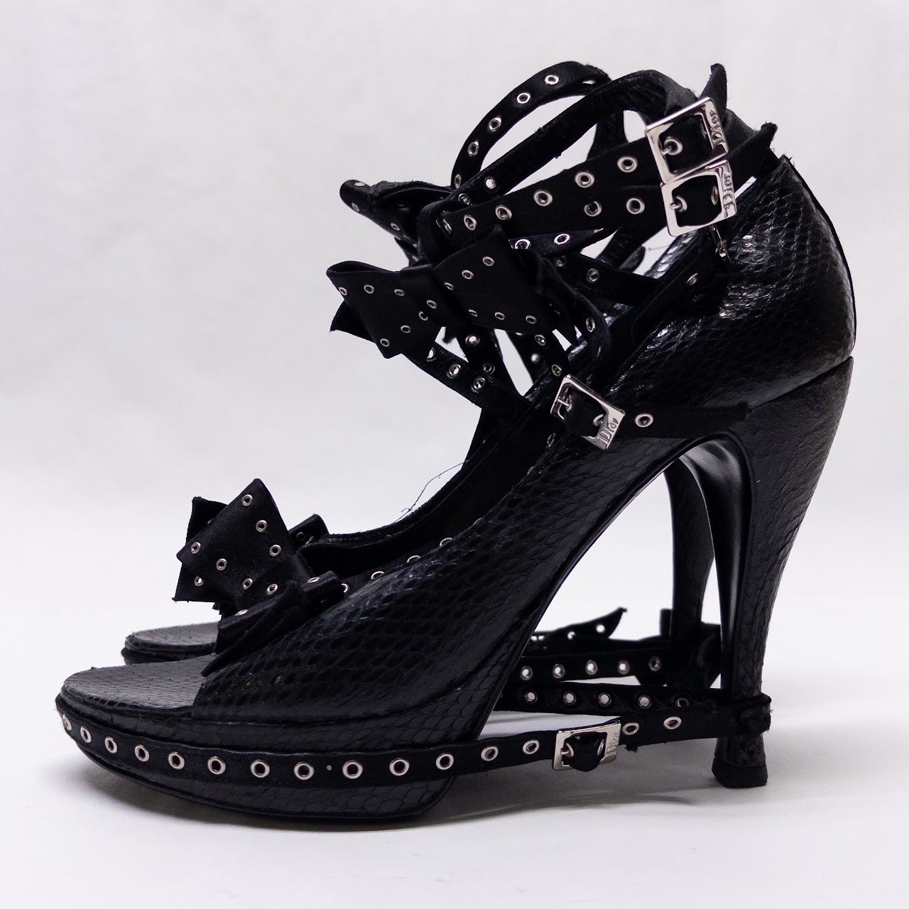 Christian Dior by John Galliano Black Python Bow Buckle Pumps