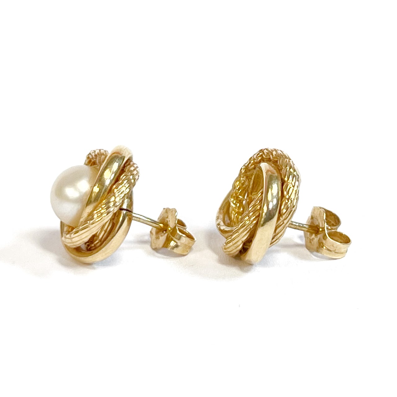 14K Gold and Pearl Knot Earrings