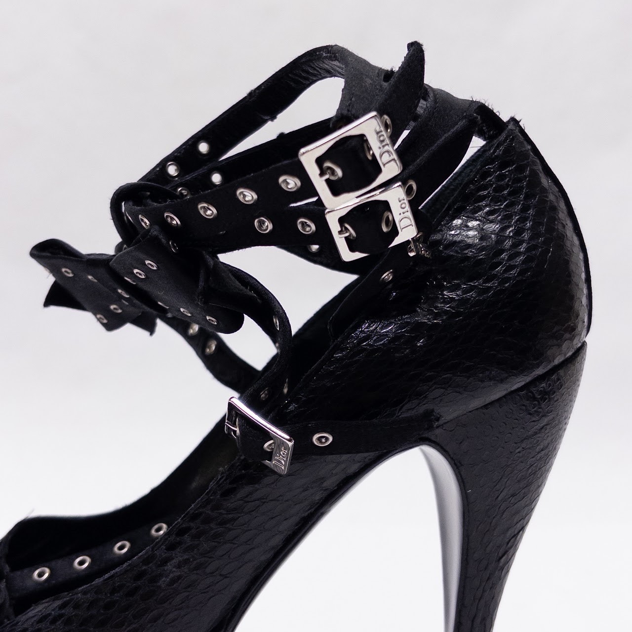 Christian Dior by John Galliano Black Python Bow Buckle Pumps