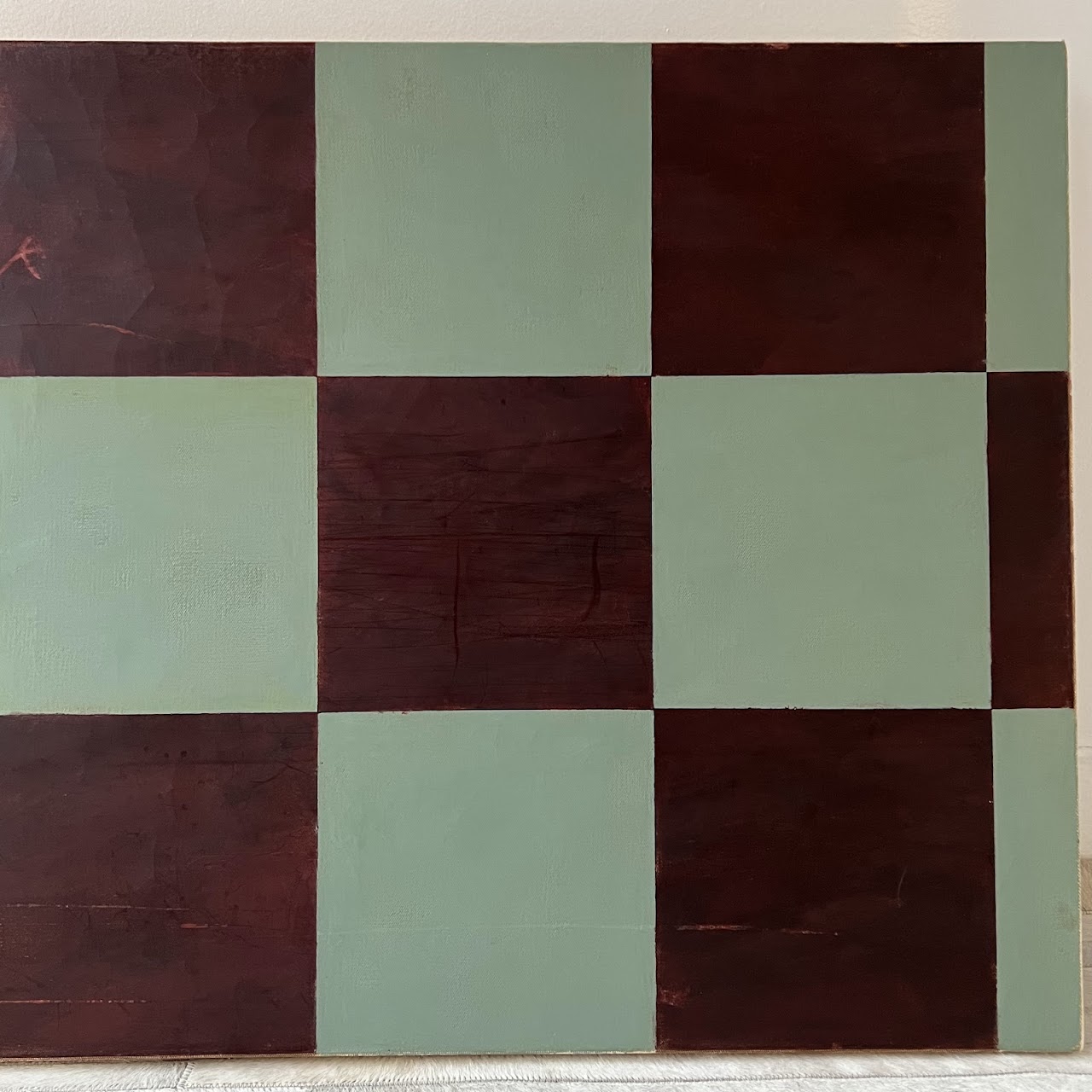 'Flents' Checkered Abstract Oil and Encaustic Painting