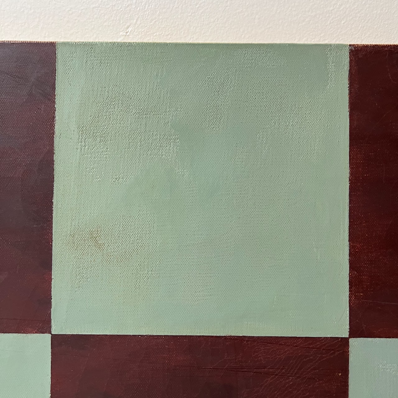 'Flents' Checkered Abstract Oil and Encaustic Painting