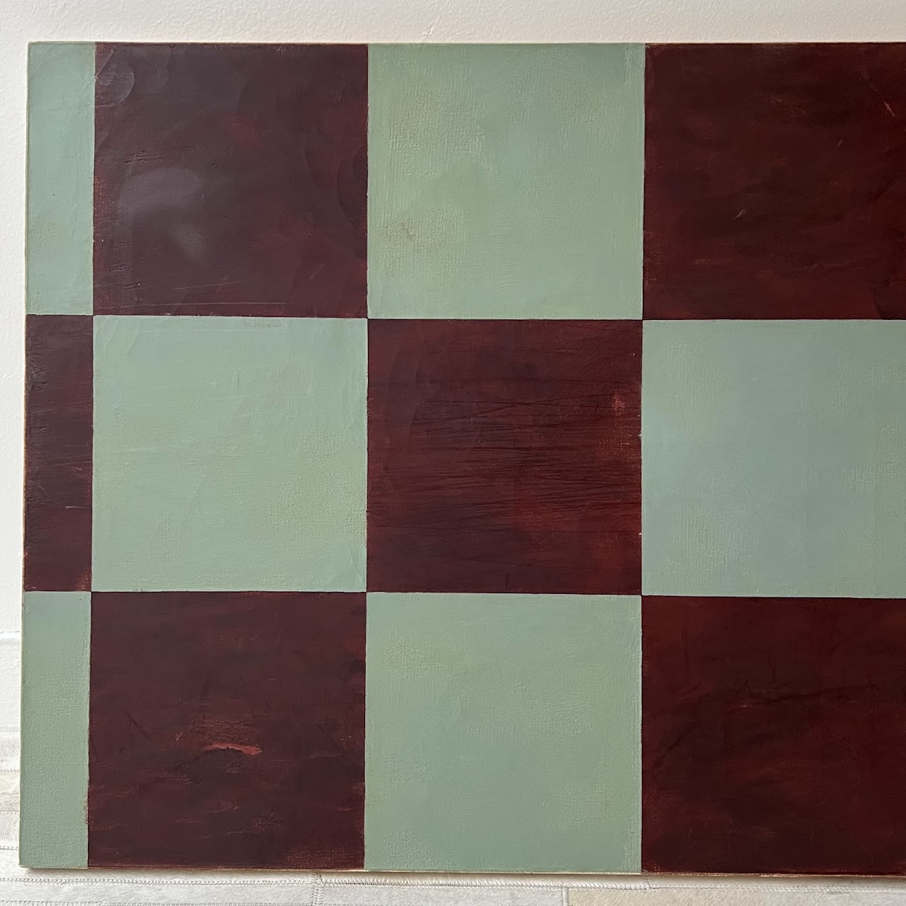 'Flents' Checkered Abstract Oil and Encaustic Painting