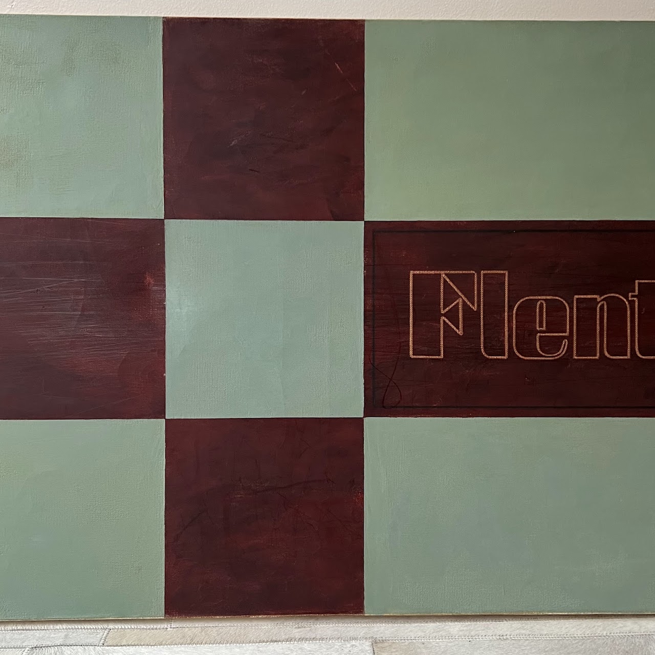 'Flents' Checkered Abstract Oil and Encaustic Painting