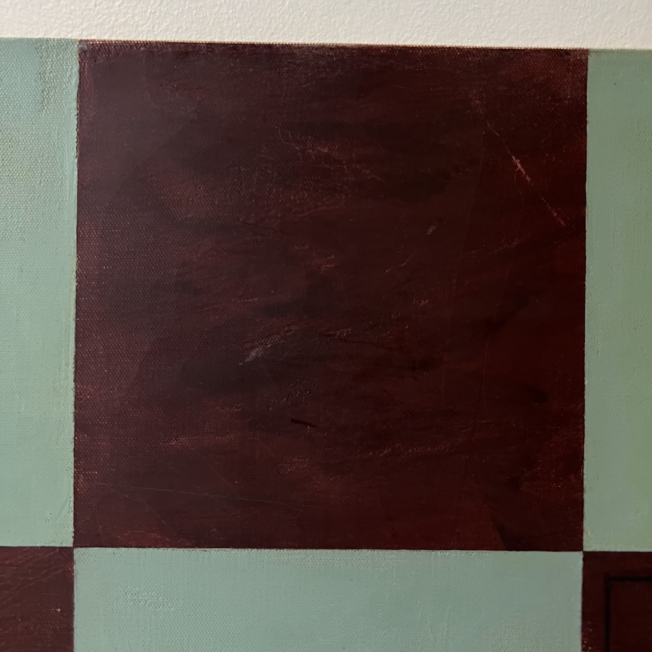 'Flents' Checkered Abstract Oil and Encaustic Painting