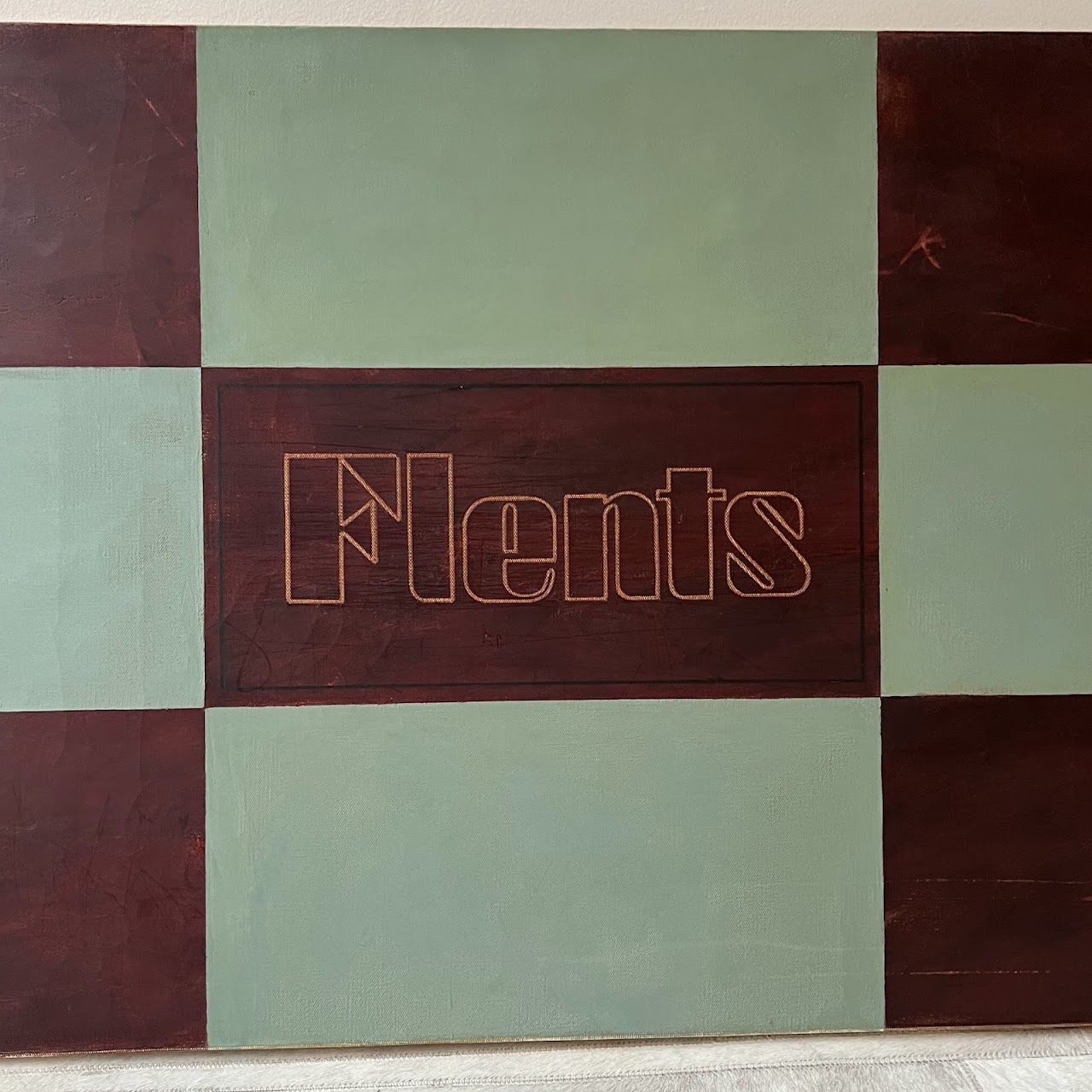 'Flents' Checkered Abstract Oil and Encaustic Painting