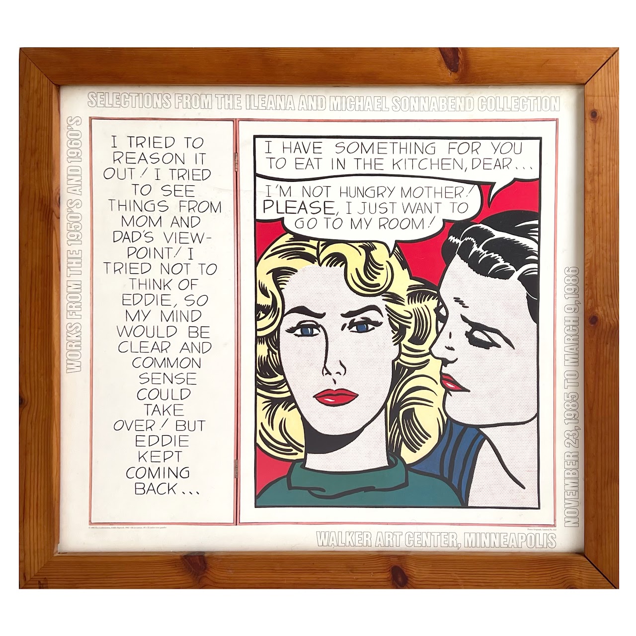 Roy Lichtenstein 'Eddie Diptych' Walker Art Center Exhibition Poster, 1986