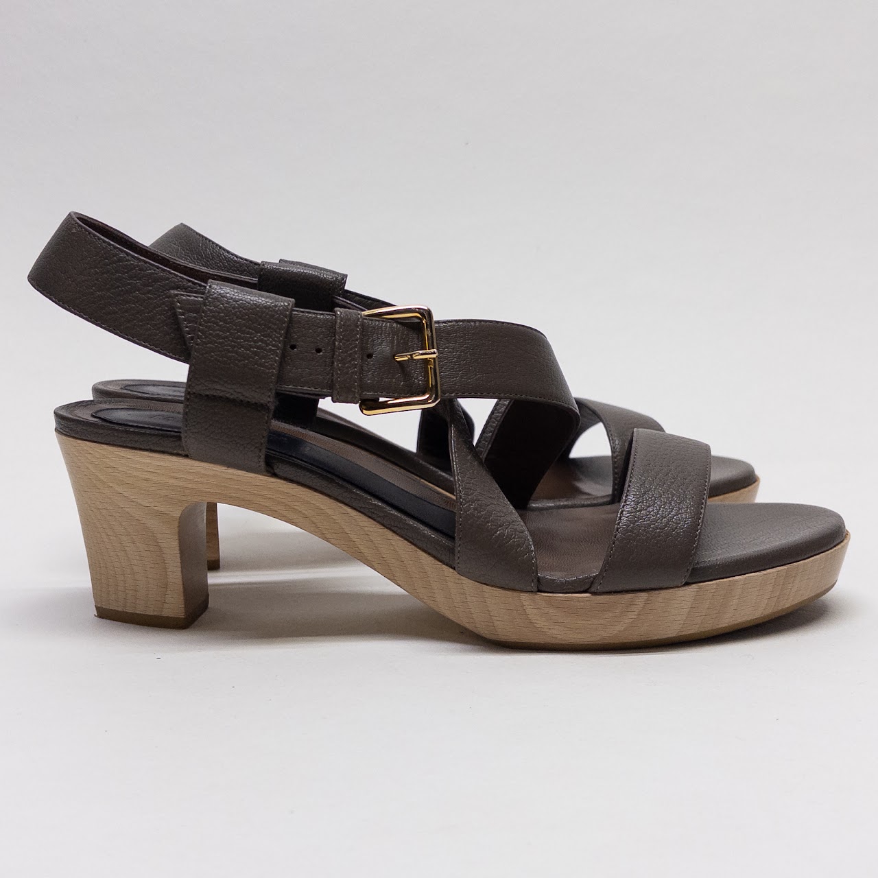 Marni Taupe Leather and Wood Platform Pumps