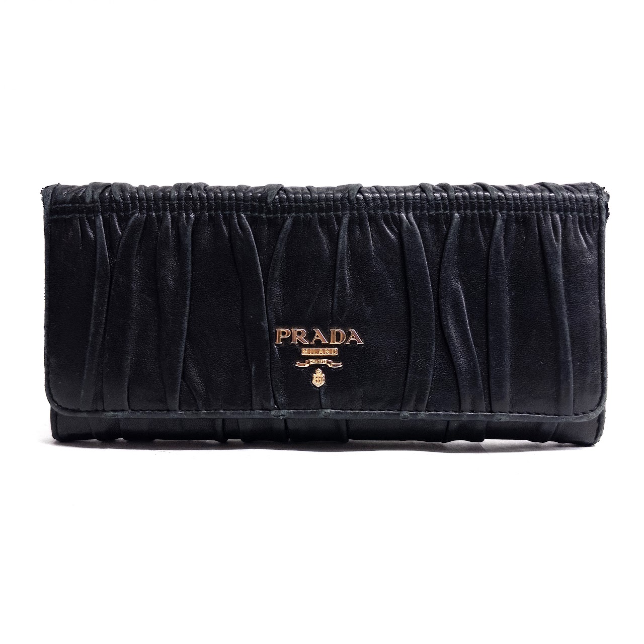 Prada Ruched Leather Continental Wallet