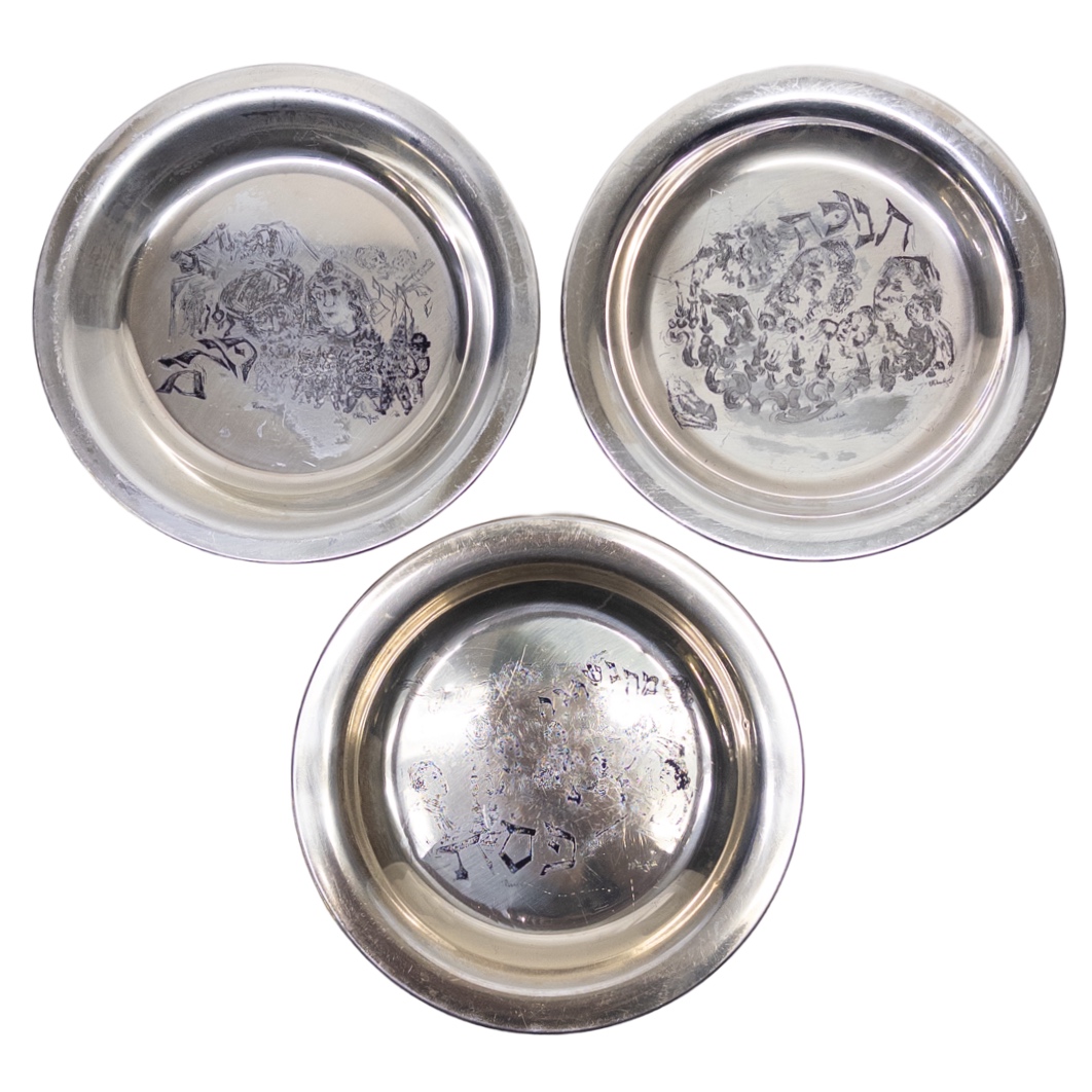 Sterling Silver Set of Three Judaica Themed Plates