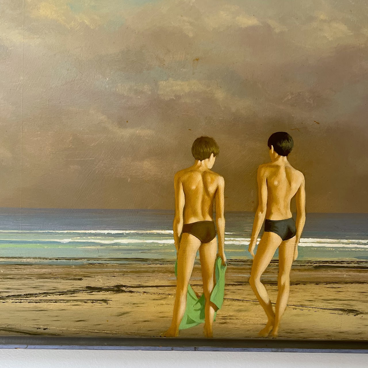 Robert R. Blisss 'Two Boys on Beach' Signed Oil Painting, 1968