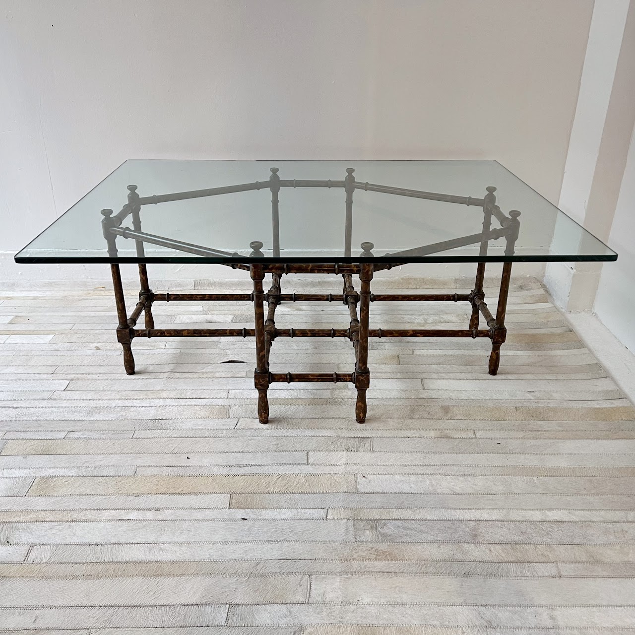 Lacquered Faux Bamboo and Glass Vintage Coffee Table