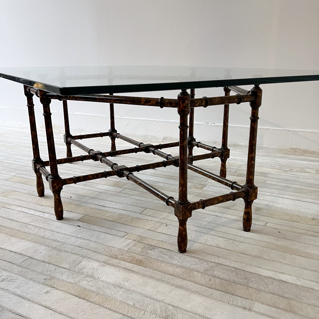 Lacquered Faux Bamboo and Glass Vintage Coffee Table