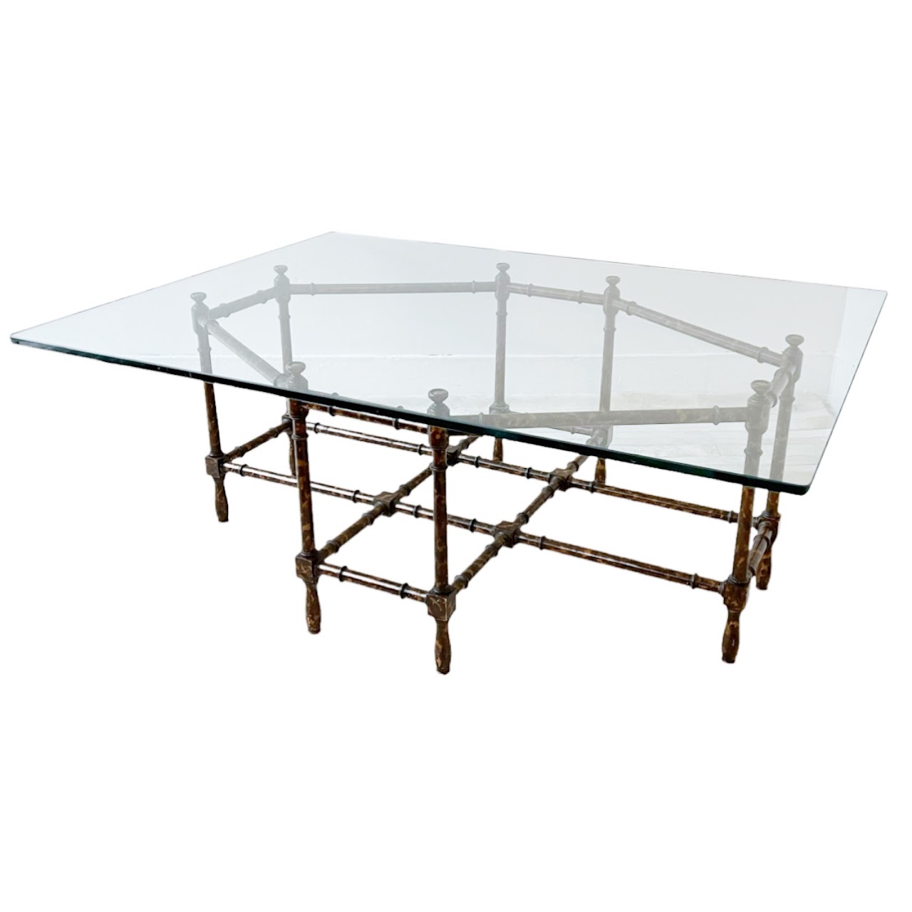 Lacquered Faux Bamboo and Glass Vintage Coffee Table