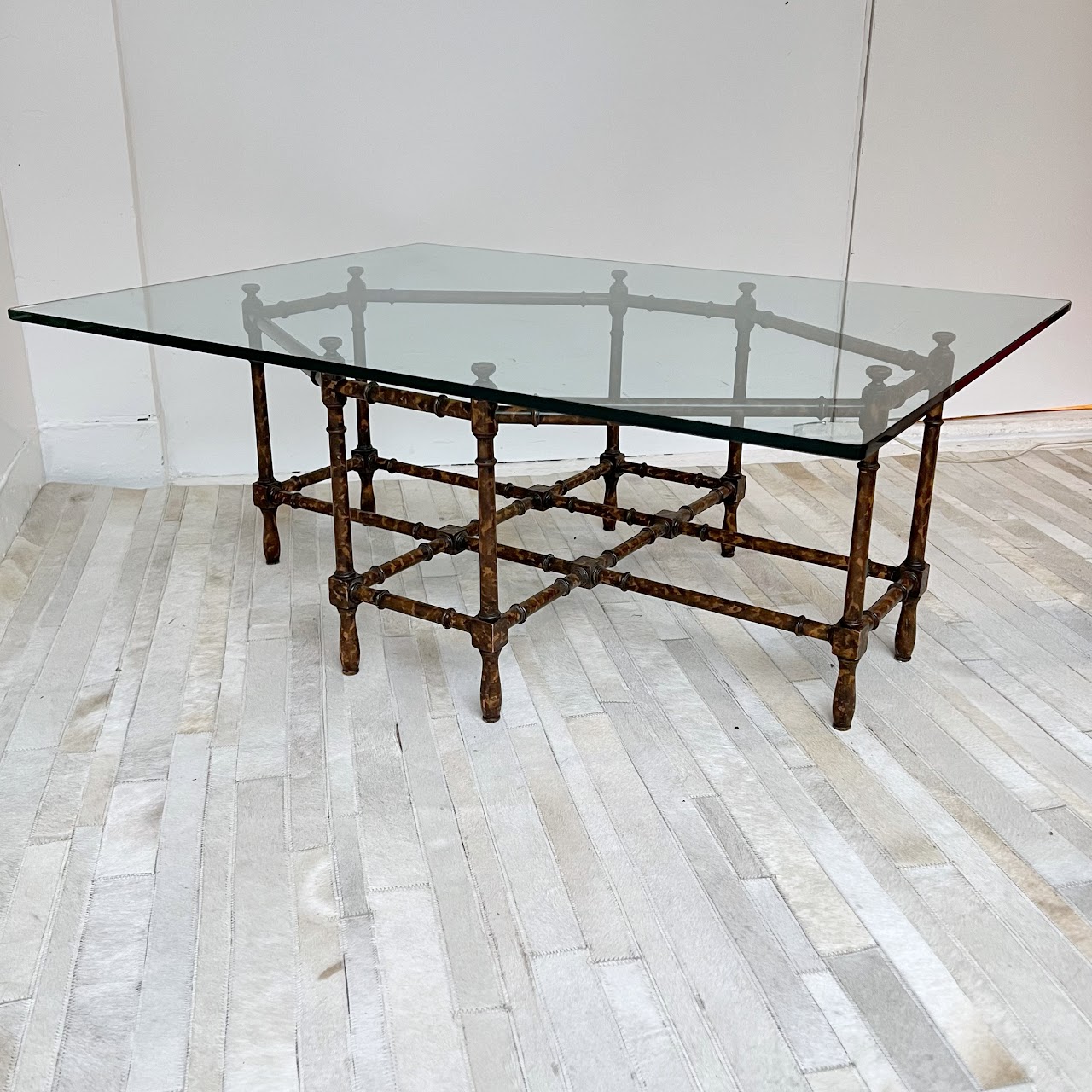 Lacquered Faux Bamboo and Glass Vintage Coffee Table