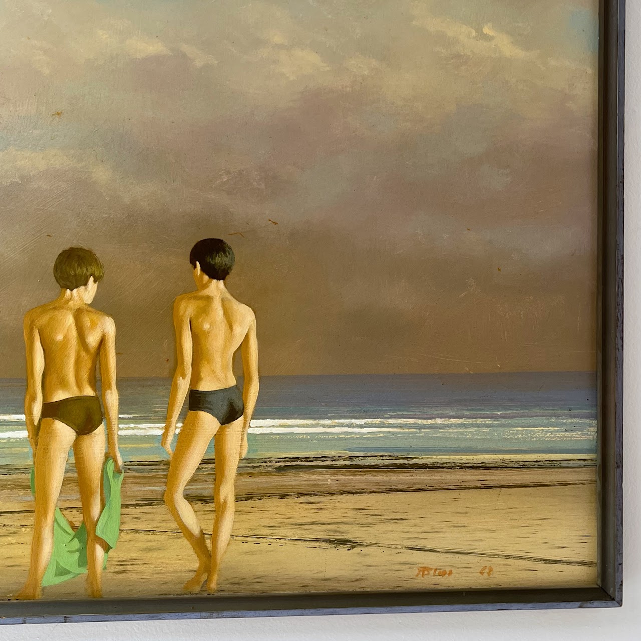 Robert R. Blisss 'Two Boys on Beach' Signed Oil Painting, 1968