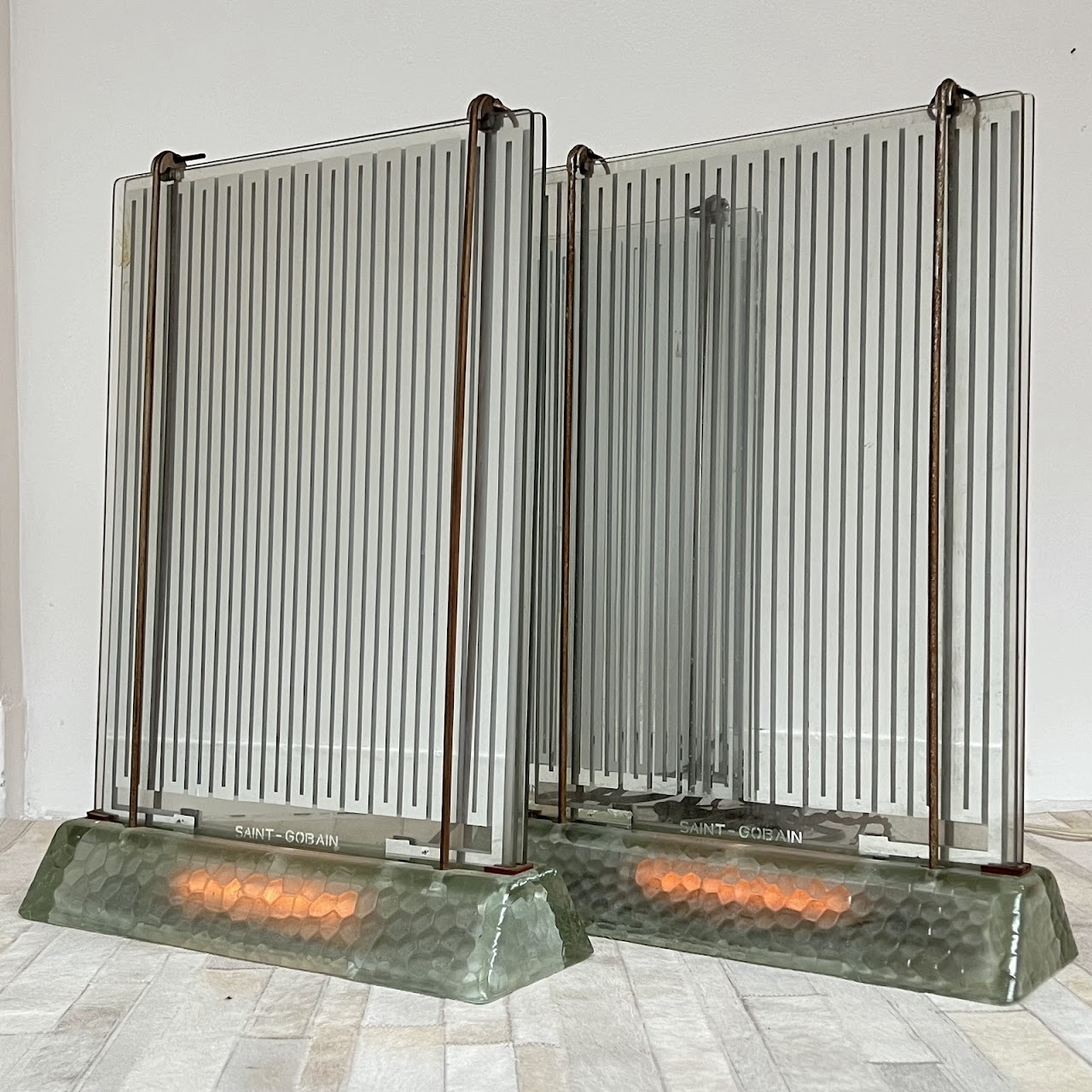 René-André Coulon French Art Deco 'Radiever' Illuminated Electric Glass Radiator Pair