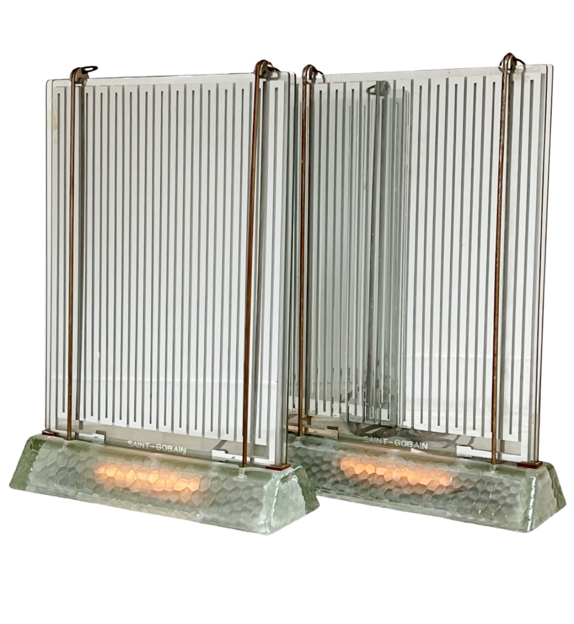 René-André Coulon French Art Deco 'Radiever' Illuminated Electric Glass Radiator Pair