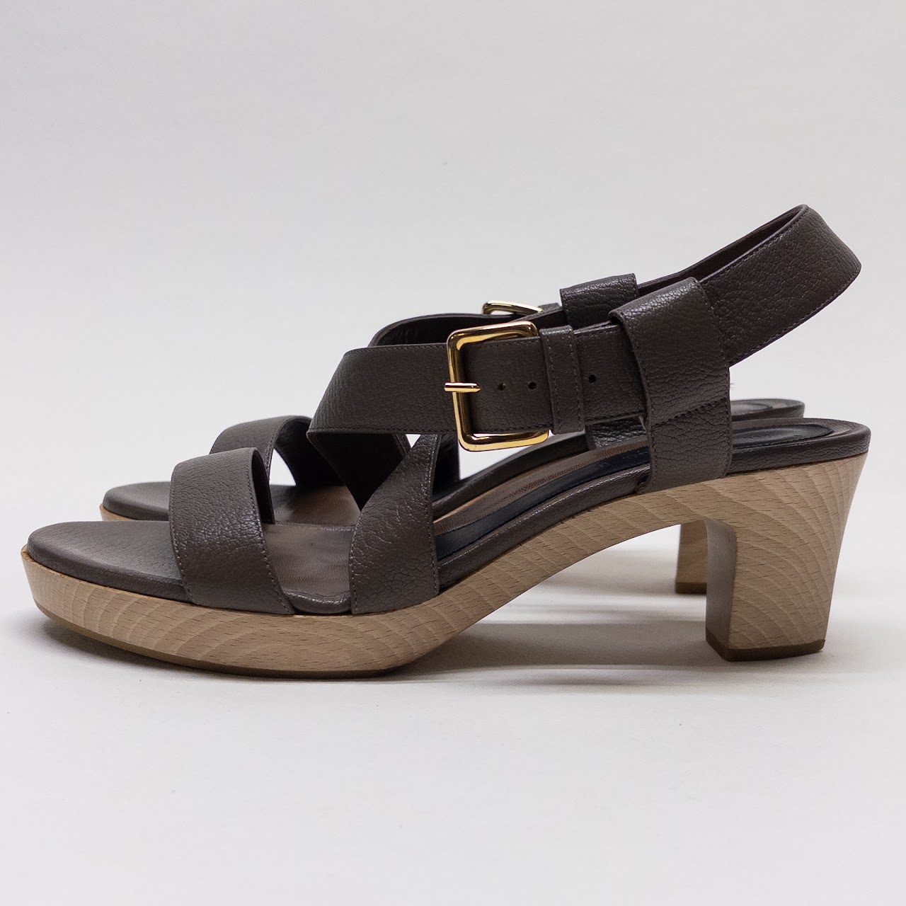 Marni Taupe Leather and Wood Platform Pumps