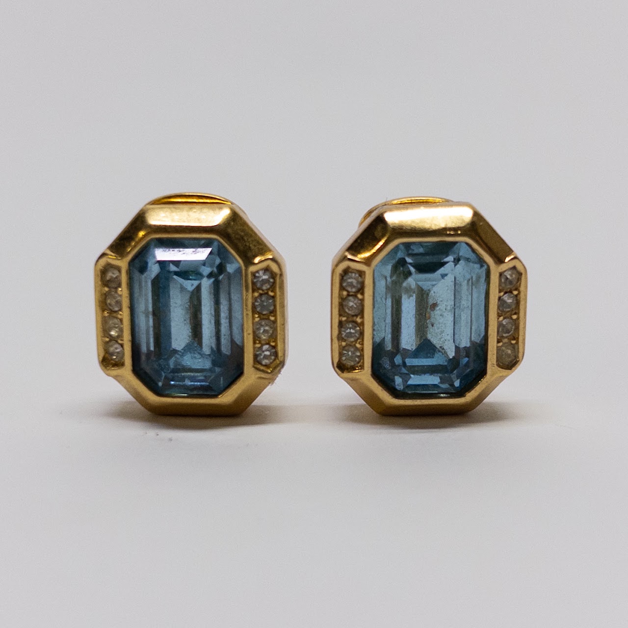 Christian Dior Aqua Crystal and Rhinestone Earrings