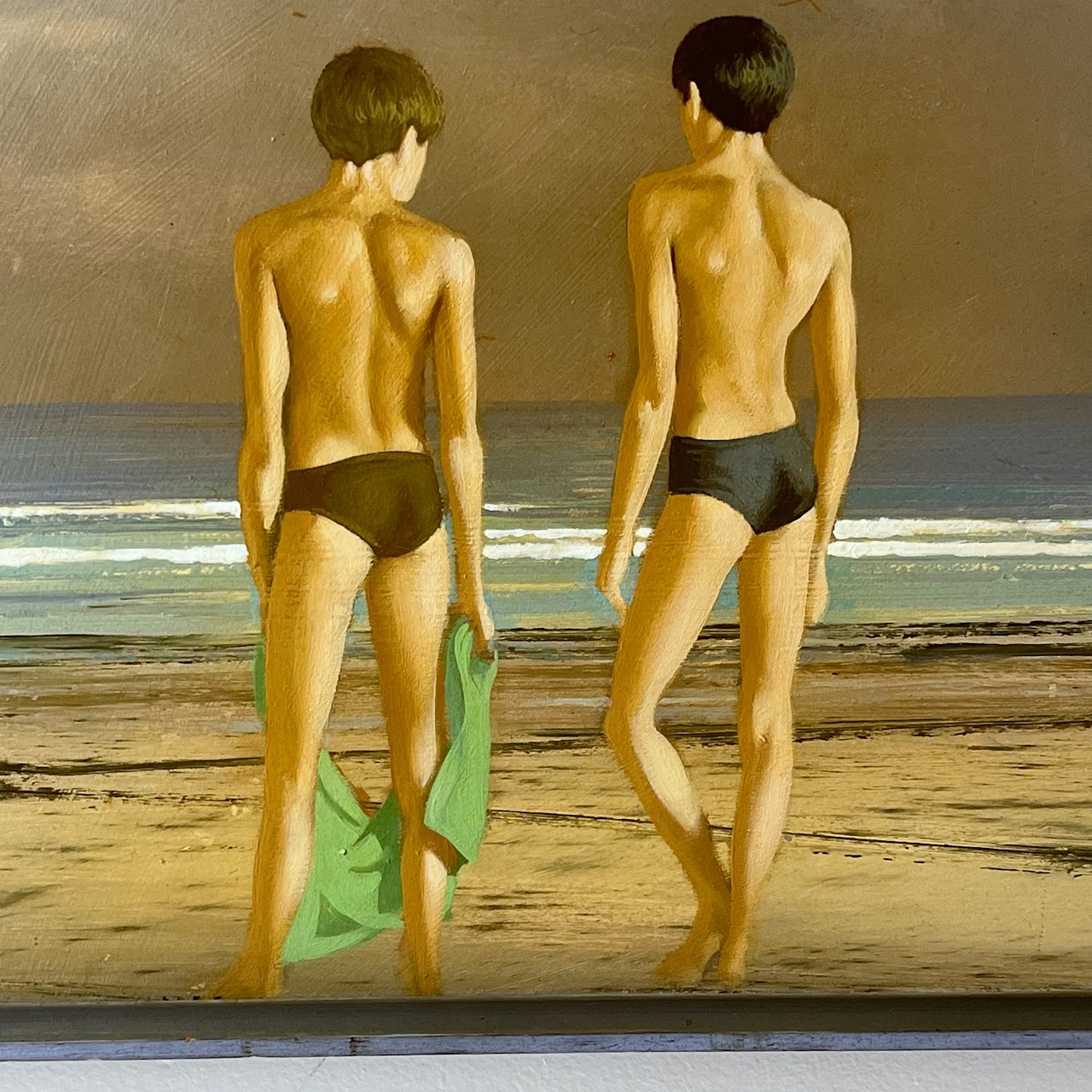 Robert R. Blisss 'Two Boys on Beach' Signed Oil Painting, 1968