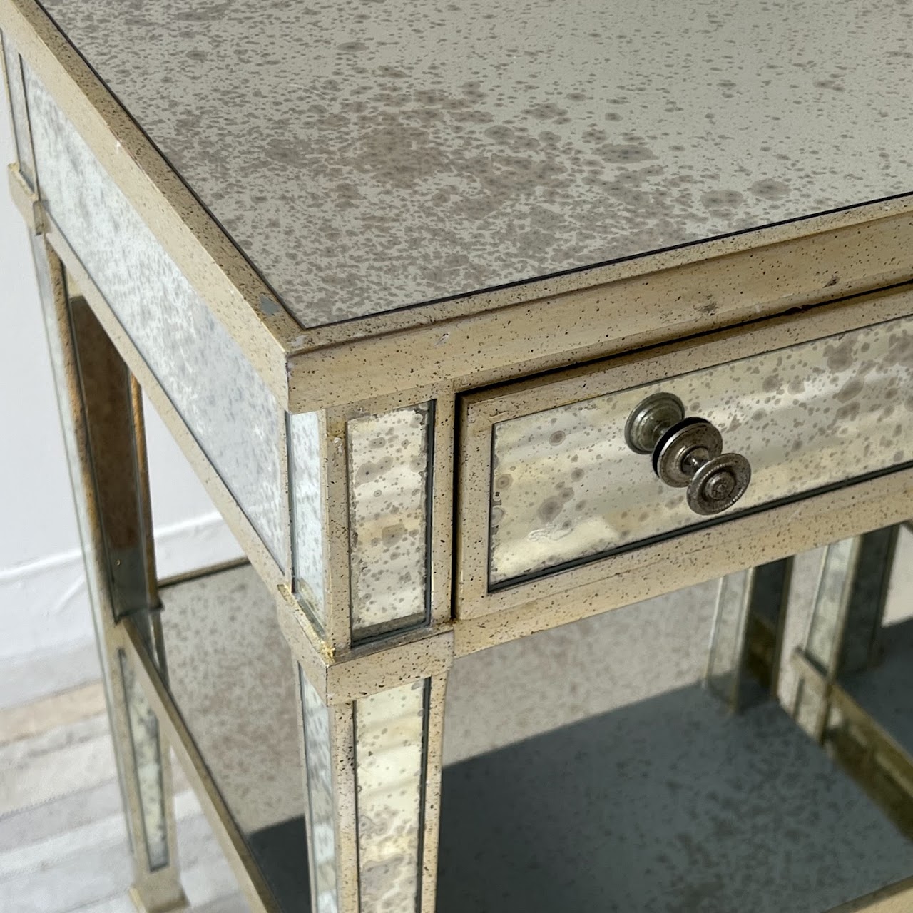 Julia Gray Antiqued Mirrored End Table Pair