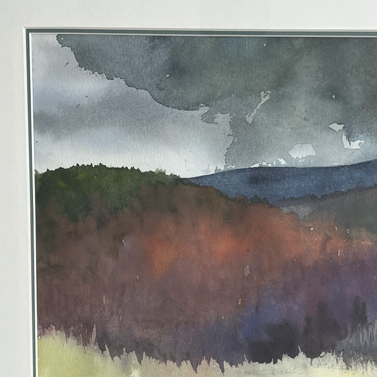 Post-Modernist Signed Watercolor Mountain Landscape Painting