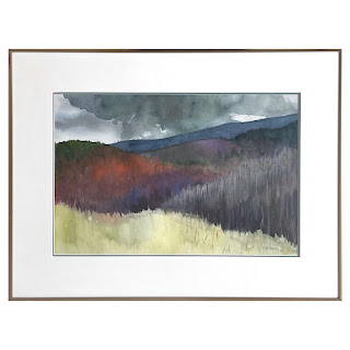 Post-Modernist Signed Watercolor Mountain Landscape Painting