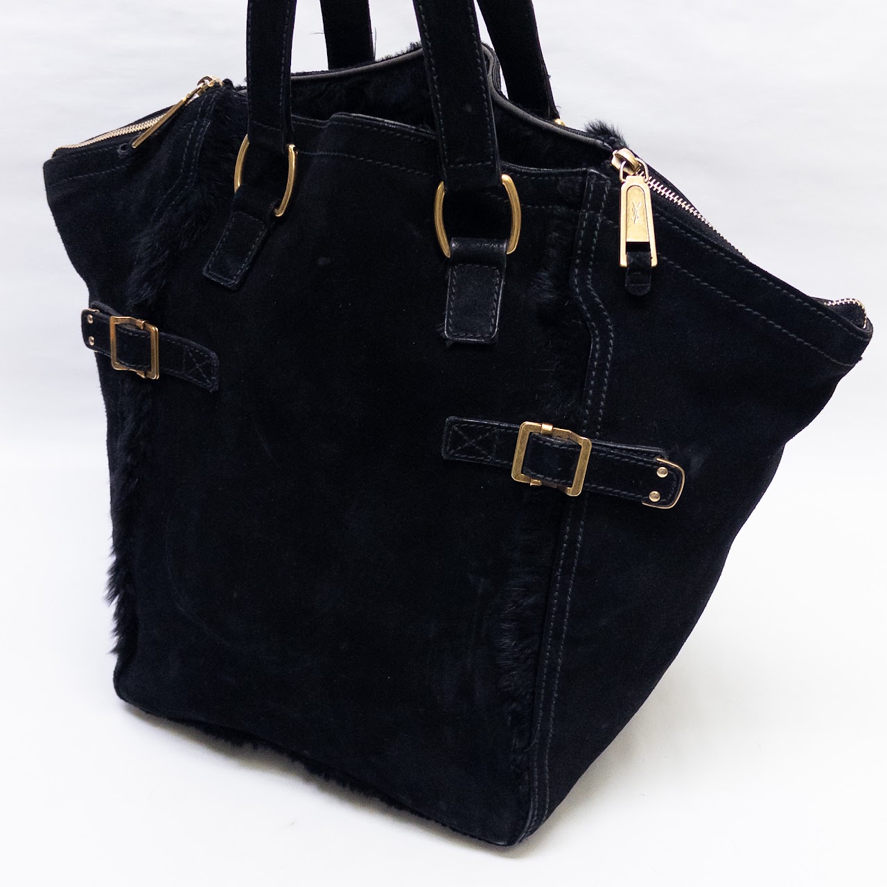 Yves Saint Laurent Medium Downtown Suede and Fur Tote Bag