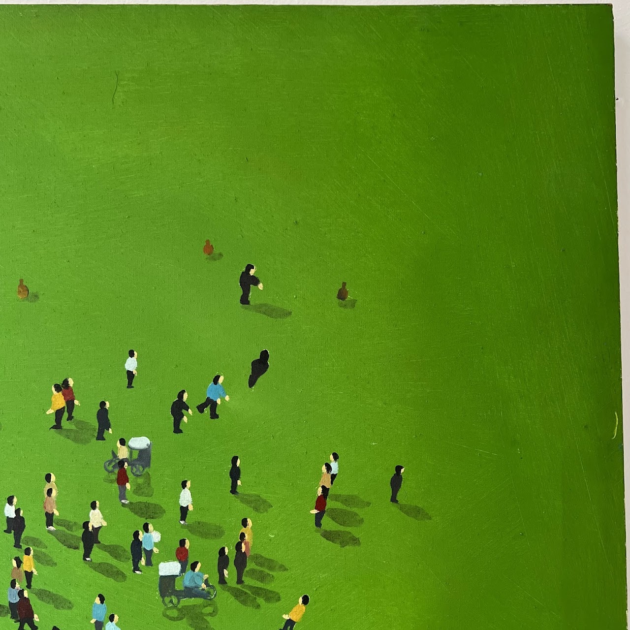 Bird's Eye View Crowd Scene Oil Painting