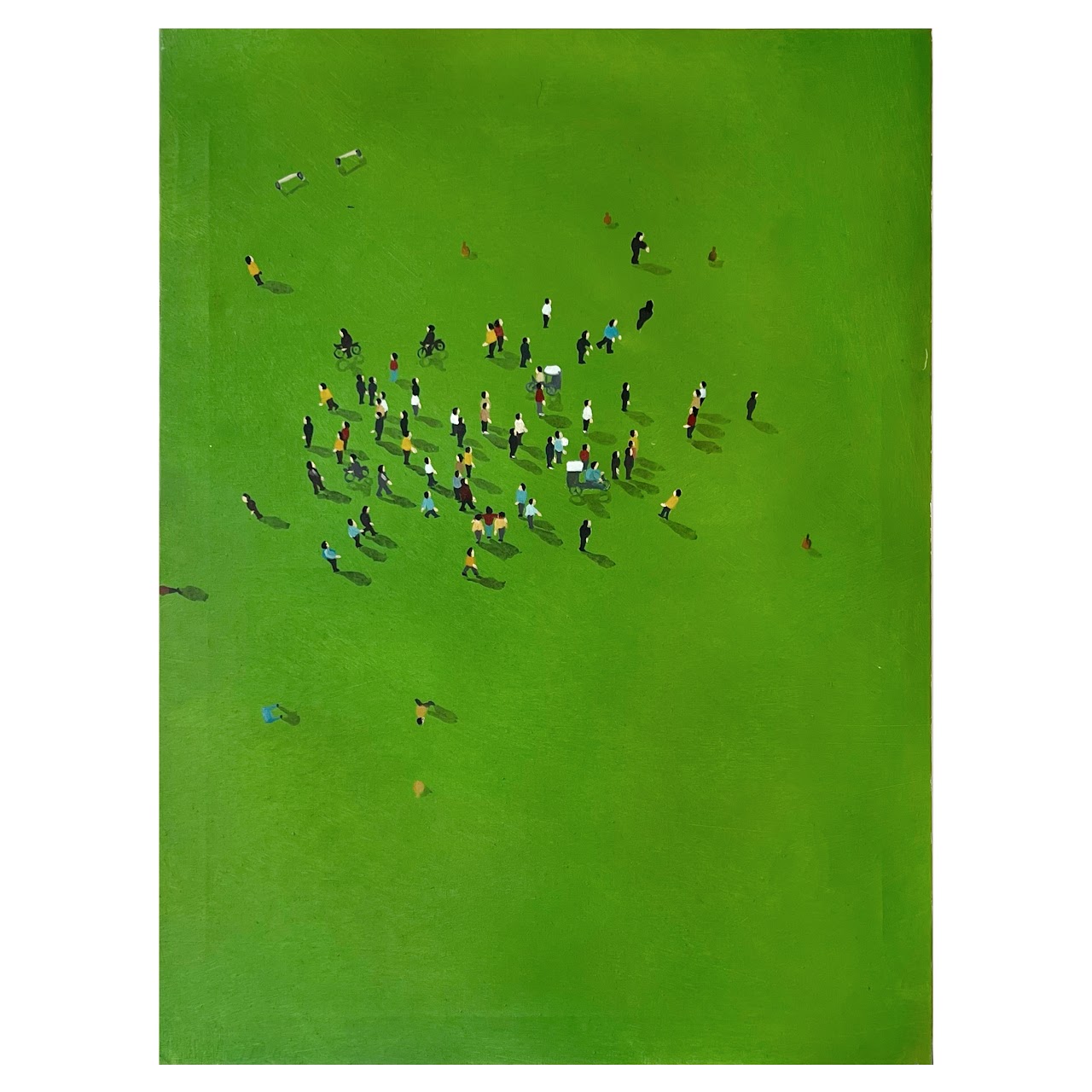 Bird's Eye View Crowd Scene Oil Painting