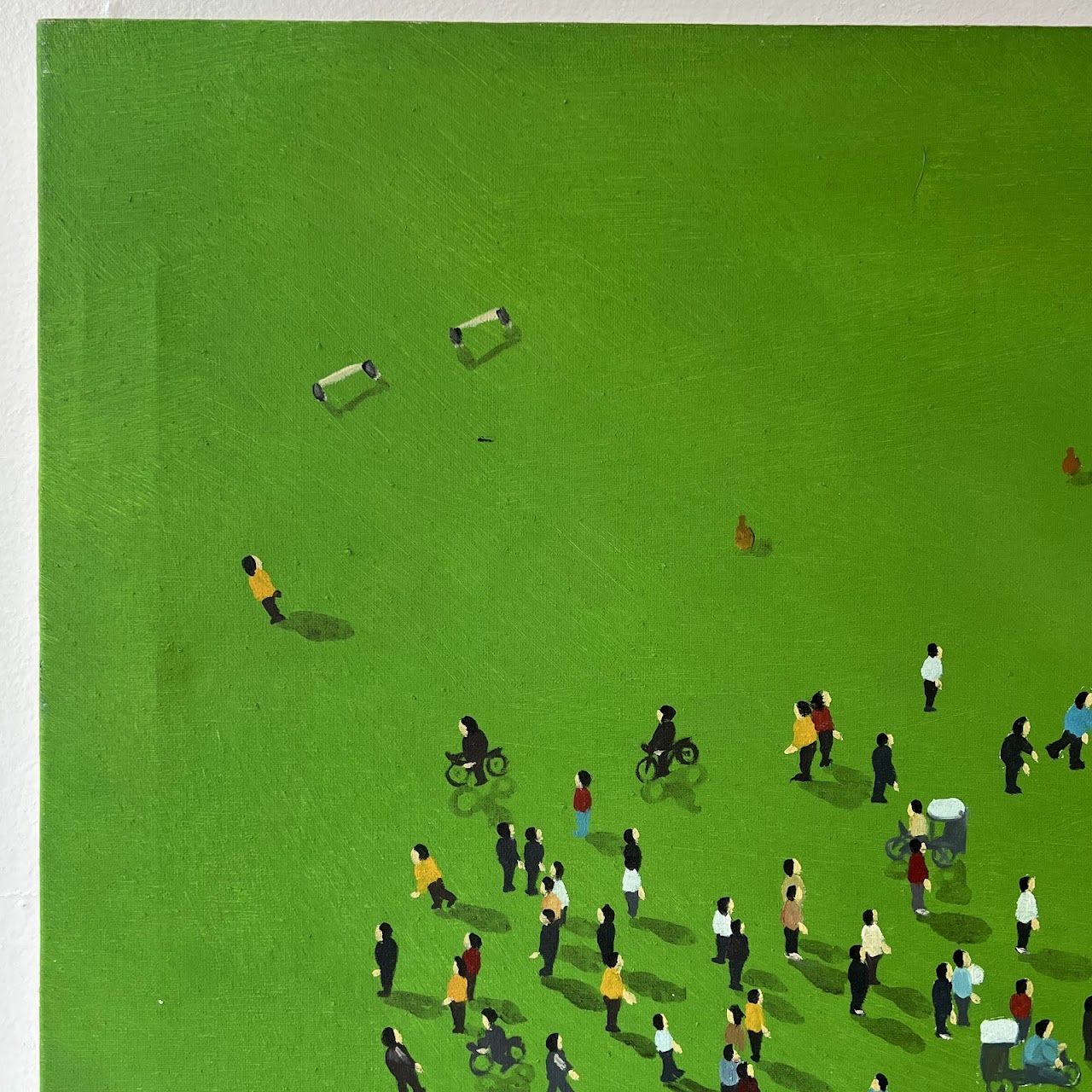 Bird's Eye View Crowd Scene Oil Painting