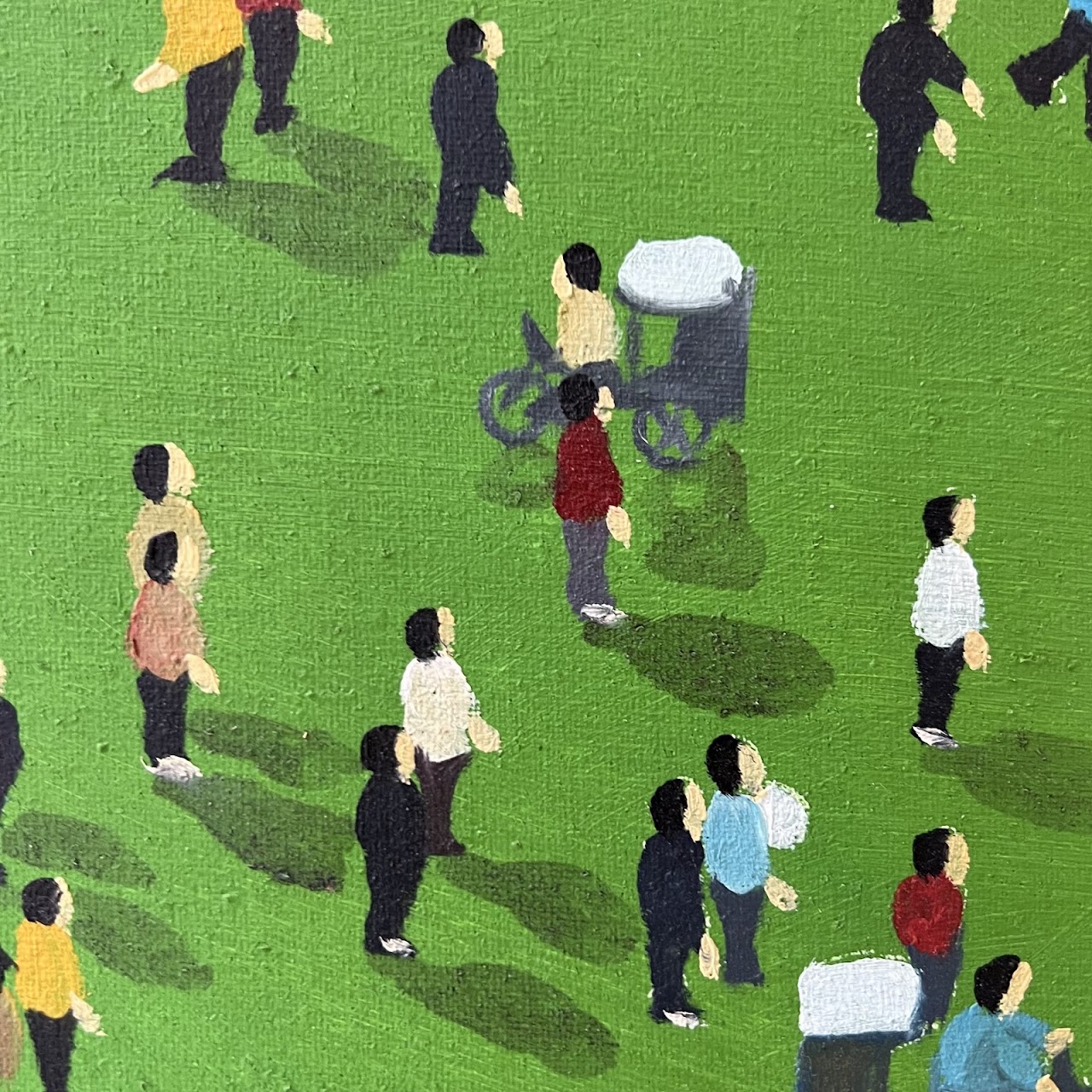 Bird's Eye View Crowd Scene Oil Painting