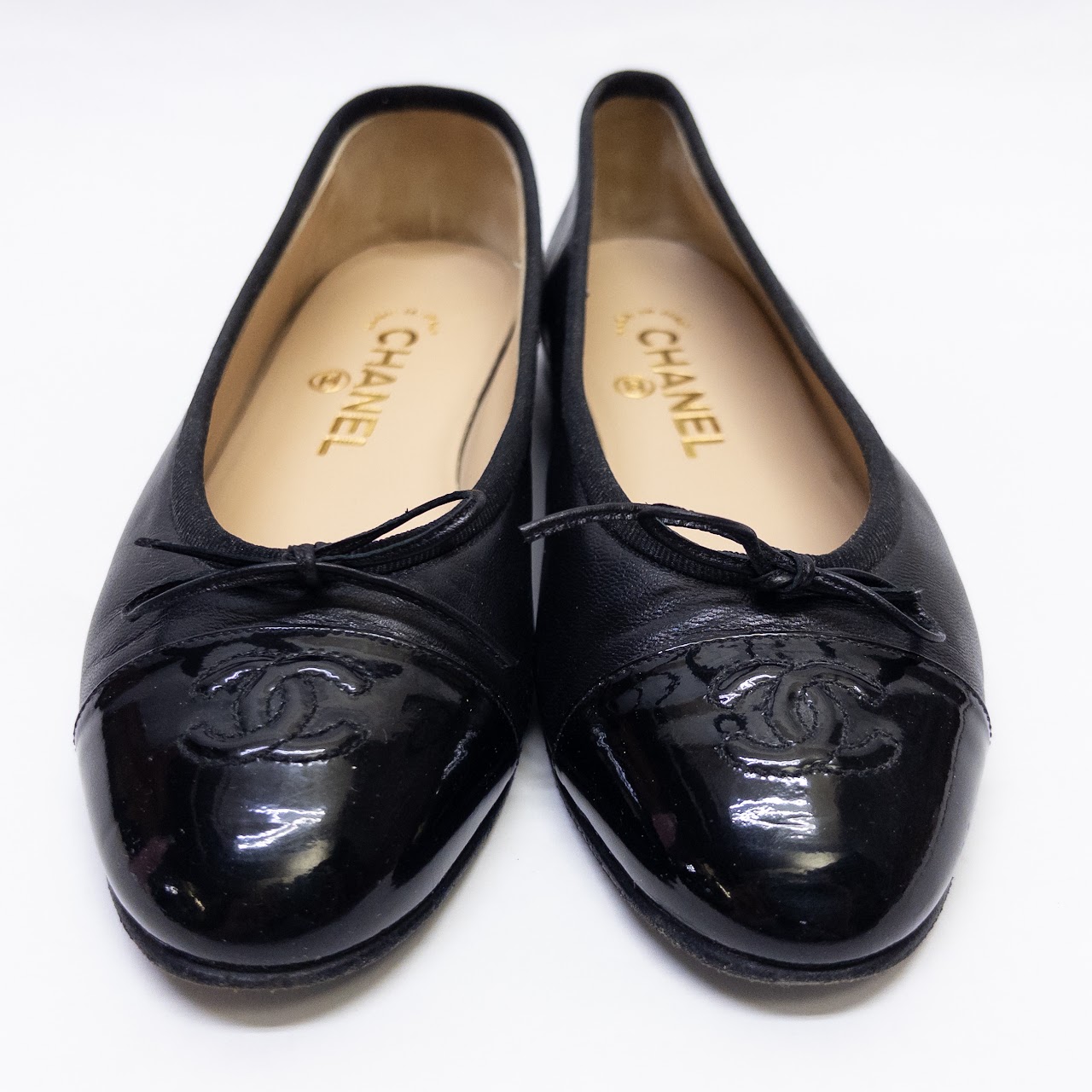 Chanel Patent Leather Cap Toe Ballet Flats