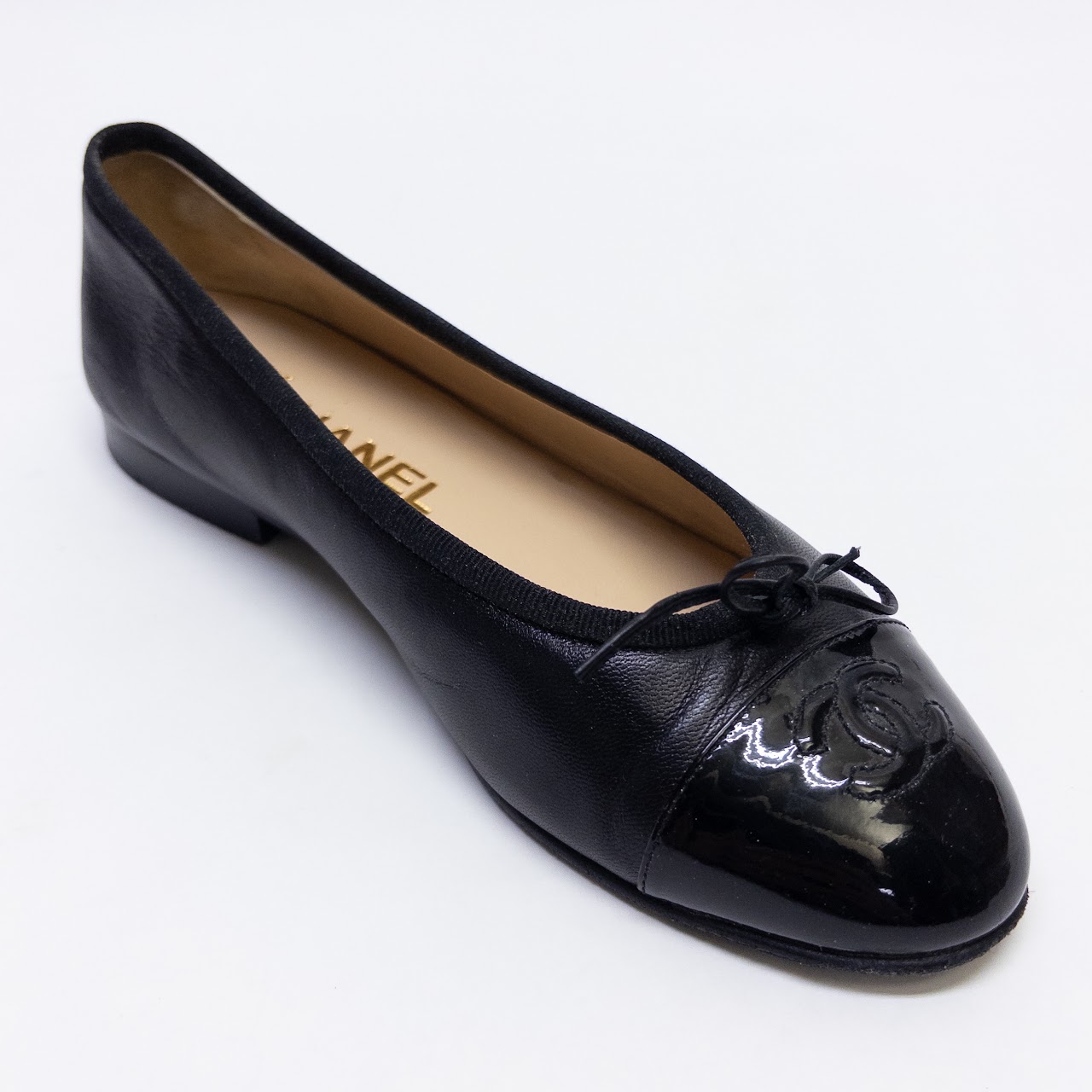 Chanel Patent Leather Cap Toe Ballet Flats