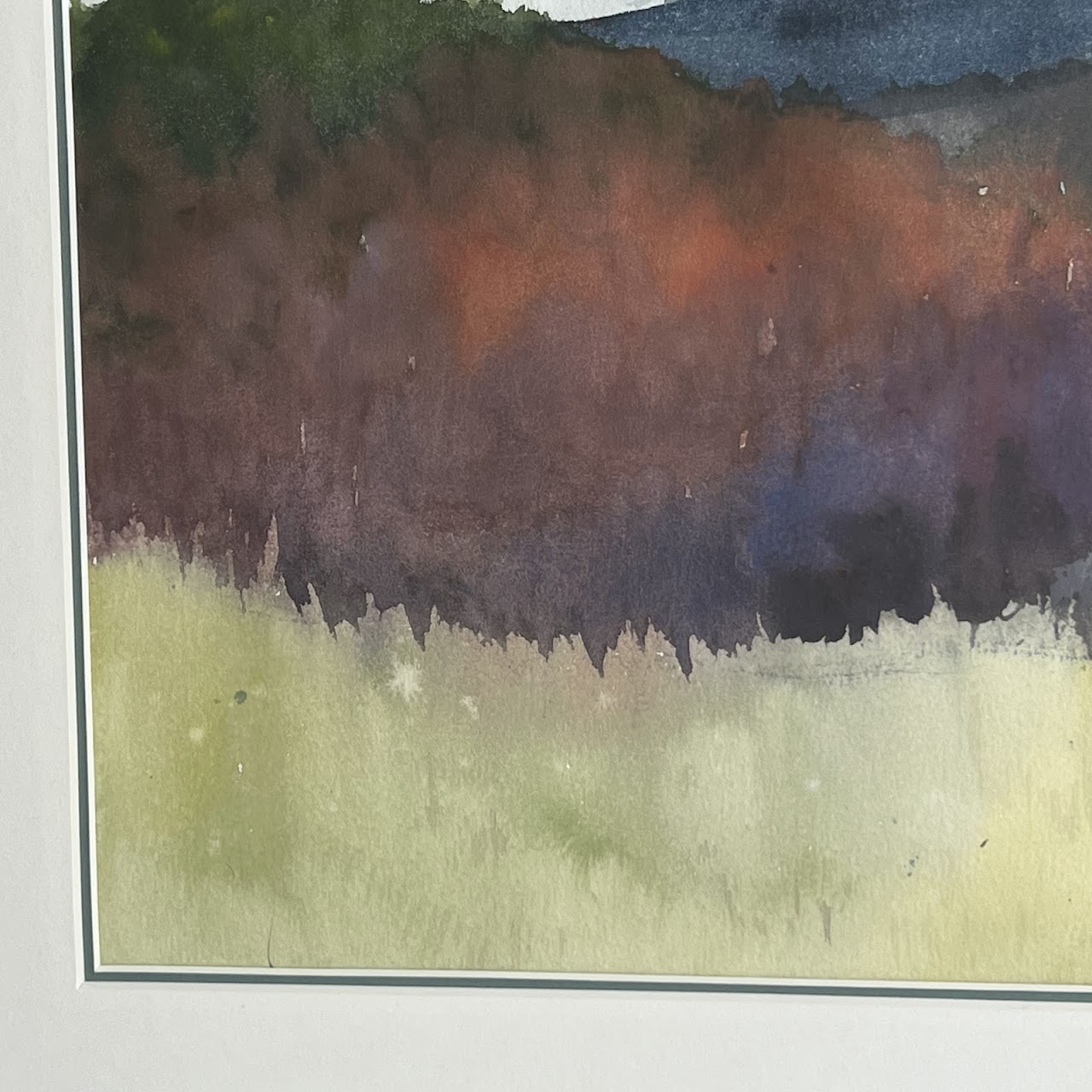 Post-Modernist Signed Watercolor Mountain Landscape Painting