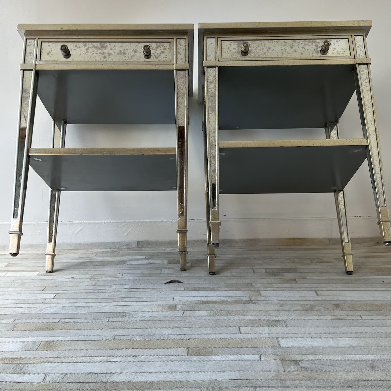 Julia Gray Antiqued Mirrored End Table Pair