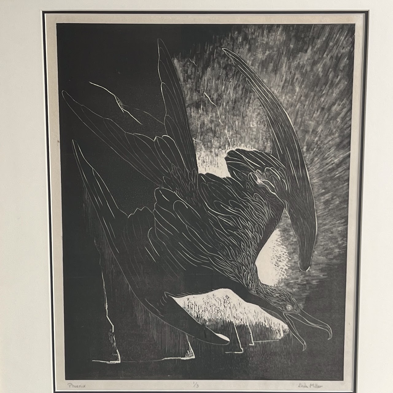 Linda Miller 'Phoenix' Signed Linocut