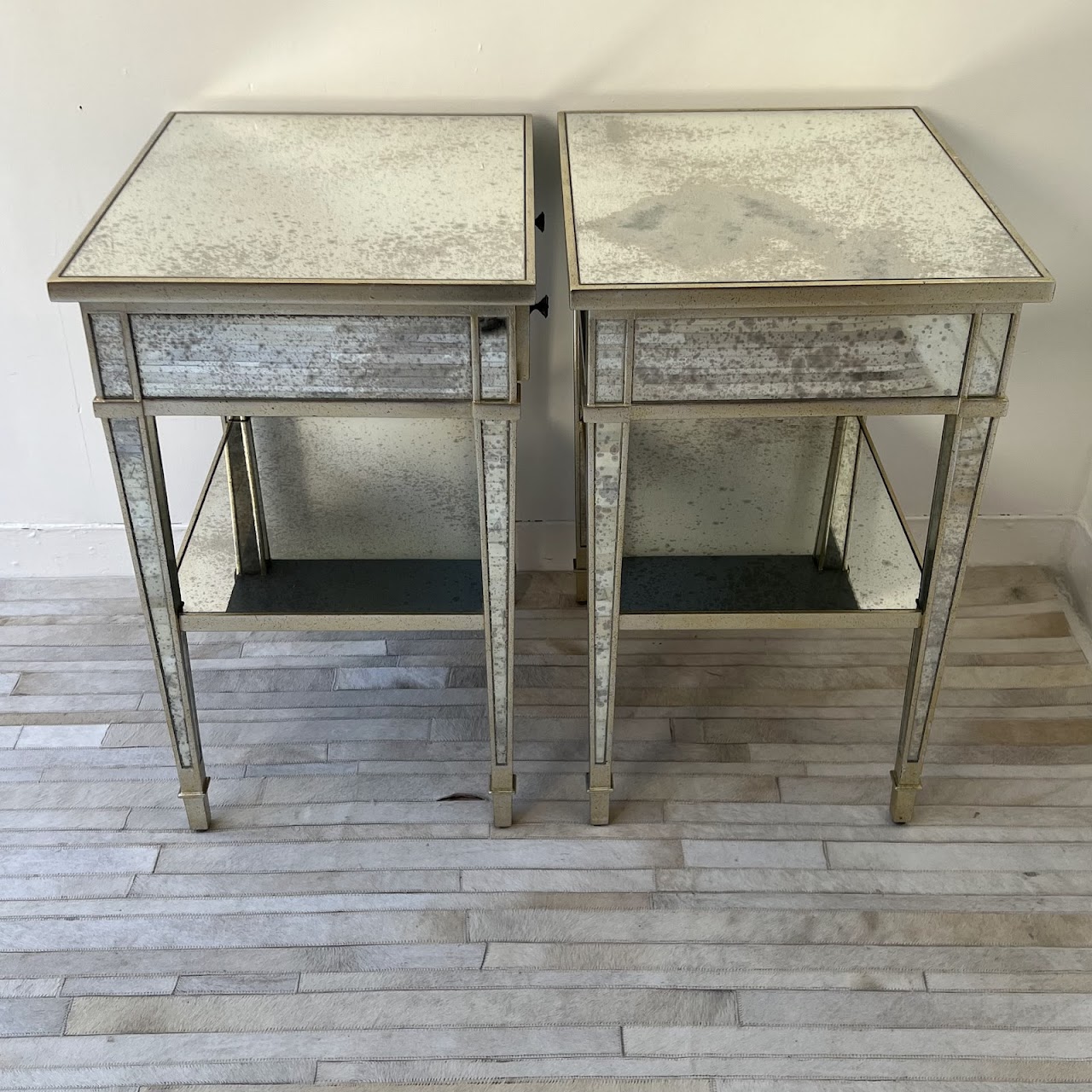 Julia Gray Antiqued Mirrored End Table Pair