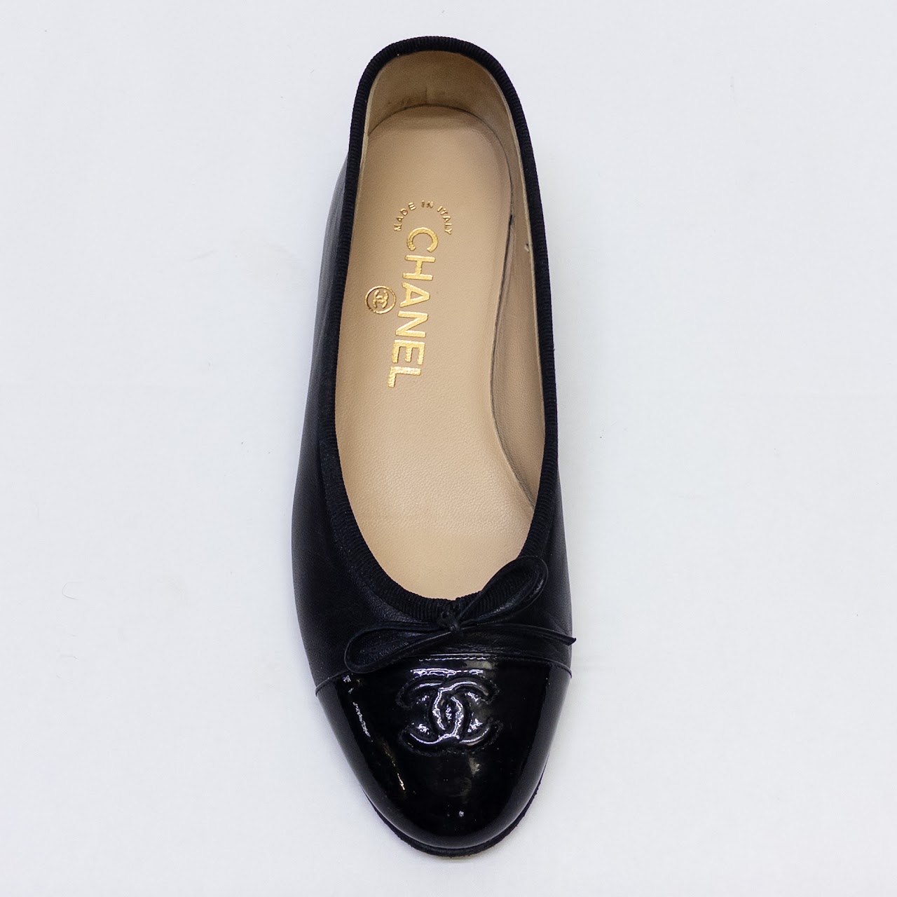 Chanel Patent Leather Cap Toe Ballet Flats