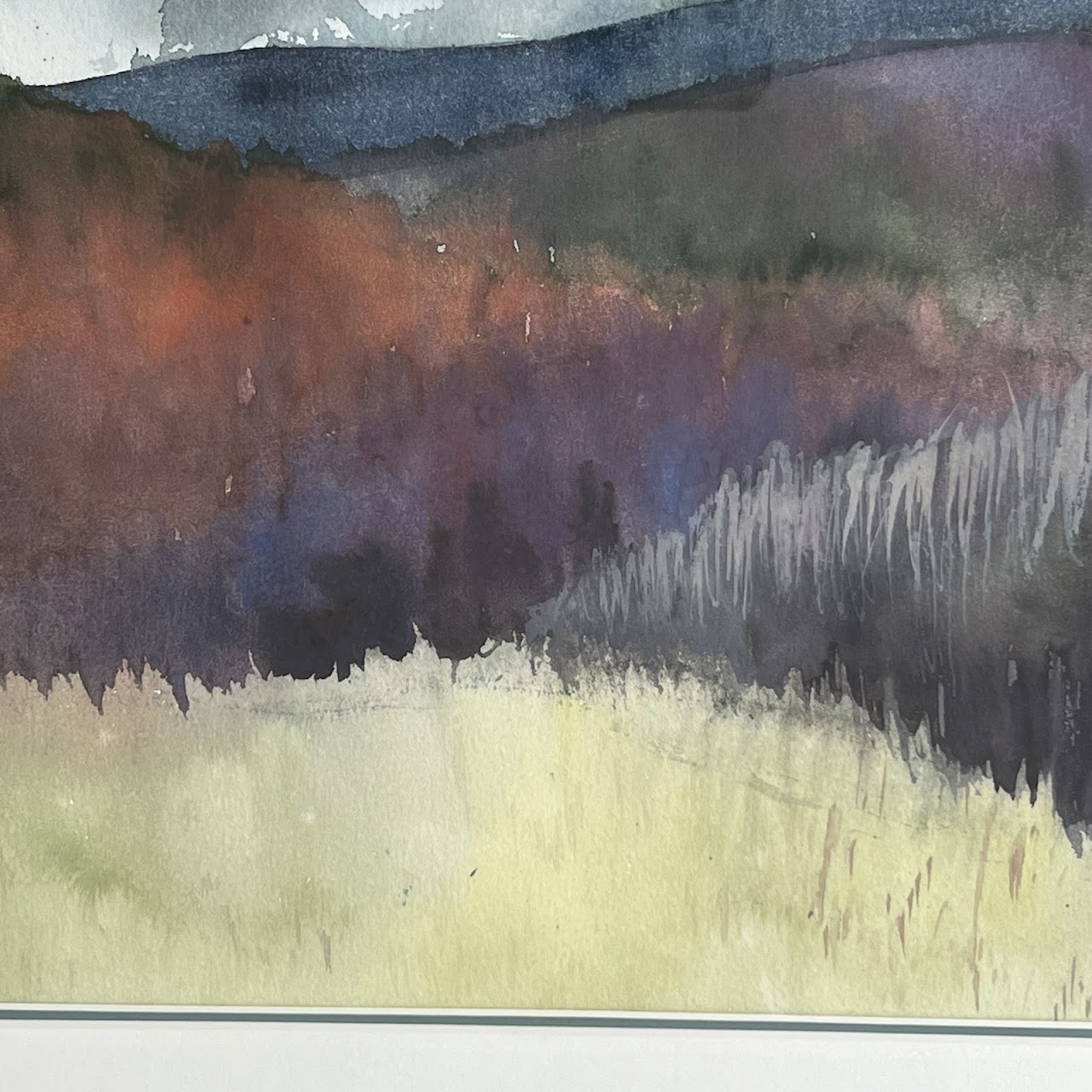 Post-Modernist Signed Watercolor Mountain Landscape Painting