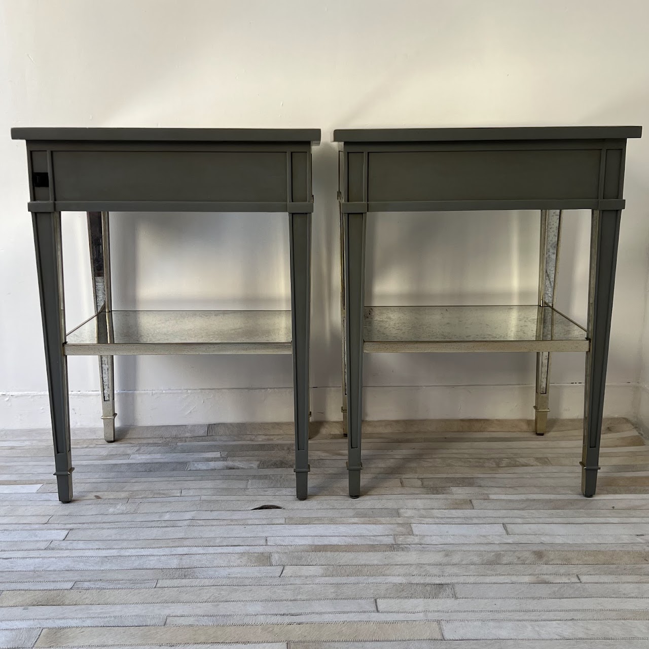 Julia Gray Antiqued Mirrored End Table Pair