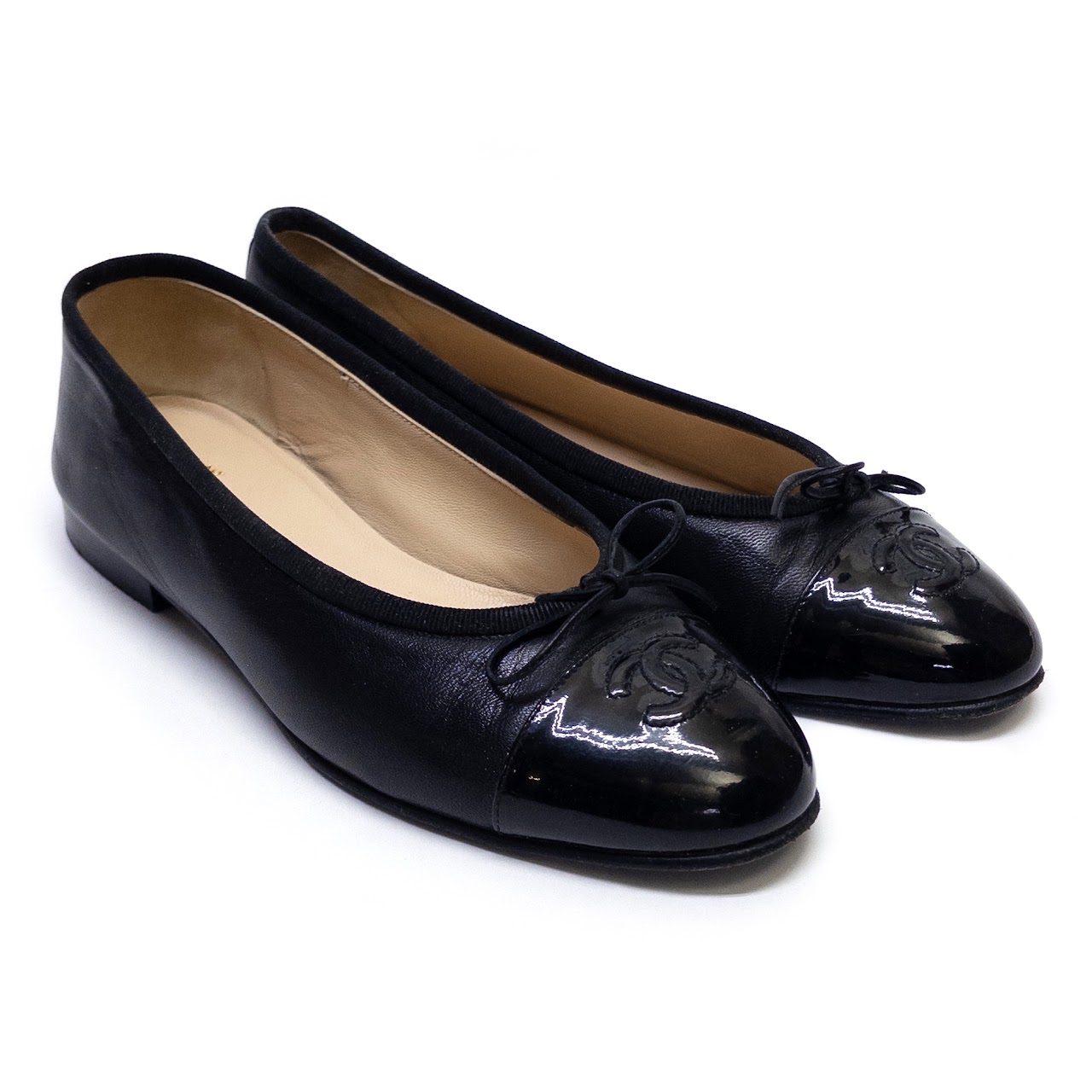 Chanel Patent Leather Cap Toe Ballet Flats