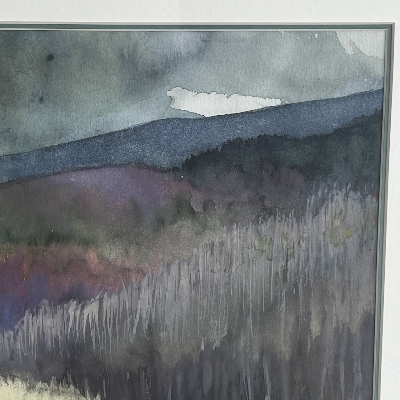 Post-Modernist Signed Watercolor Mountain Landscape Painting