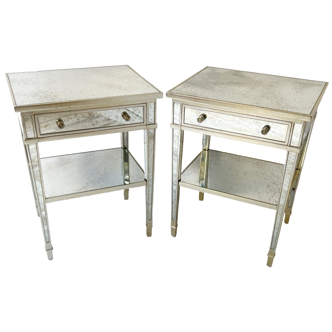 Julia Gray Antiqued Mirrored End Table Pair